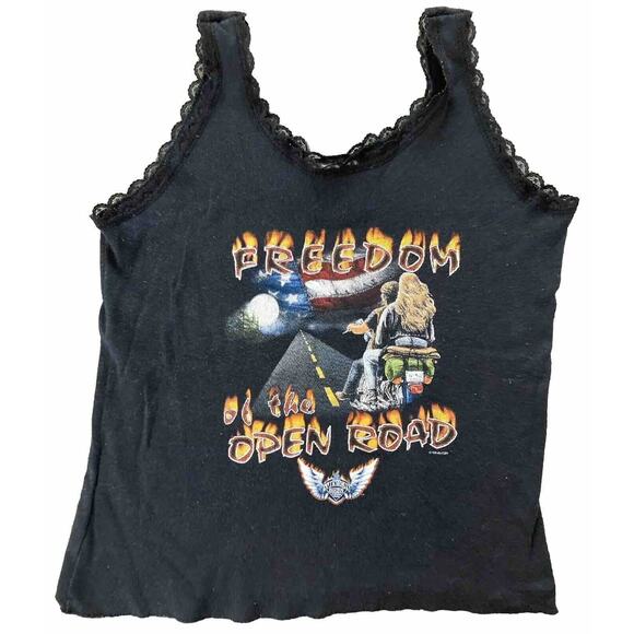 Vtg 90’s Harley Davidson Lace Crop Top Tank Medium Freedom of the Open Road USA - Picture 1 of 9
